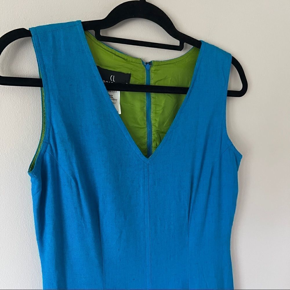 Carole Little‎ Sleeveless Blue V-Neck Linen Blend Midi Dress Size 4 - Picture 4 of 10